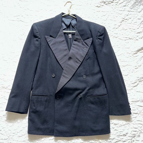 Vintage MCM After Six By Rudofker Black Wool Double Breasted Tuxedo Jacket42